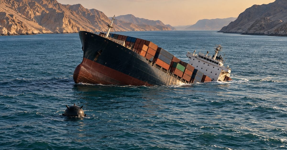 Ảnh minh họa cho bài: Iran nói tàu hàng chìm sau khi trúng thủy lôi ở eo biển Hormuz